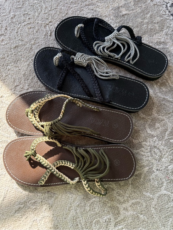 Plaka Shoes - Bundle of 2 Plaka Women’s Braided Fringe Sandals in Black and Olive